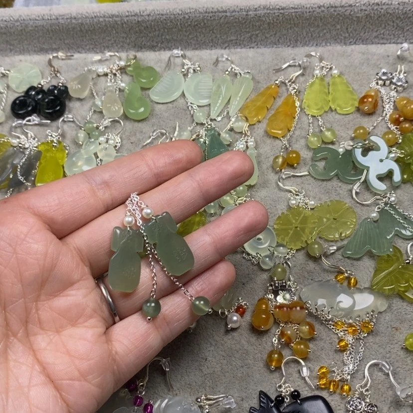 【闪购商品】蛇纹石玉挂件耳饰耳环项链未镶嵌慧***花