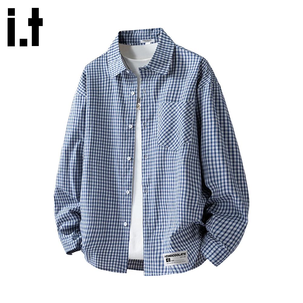 i.t:CHOCOOLATE秋冬长袖格子衬衫男2025新款宽松休闲潮牌衬衣外套