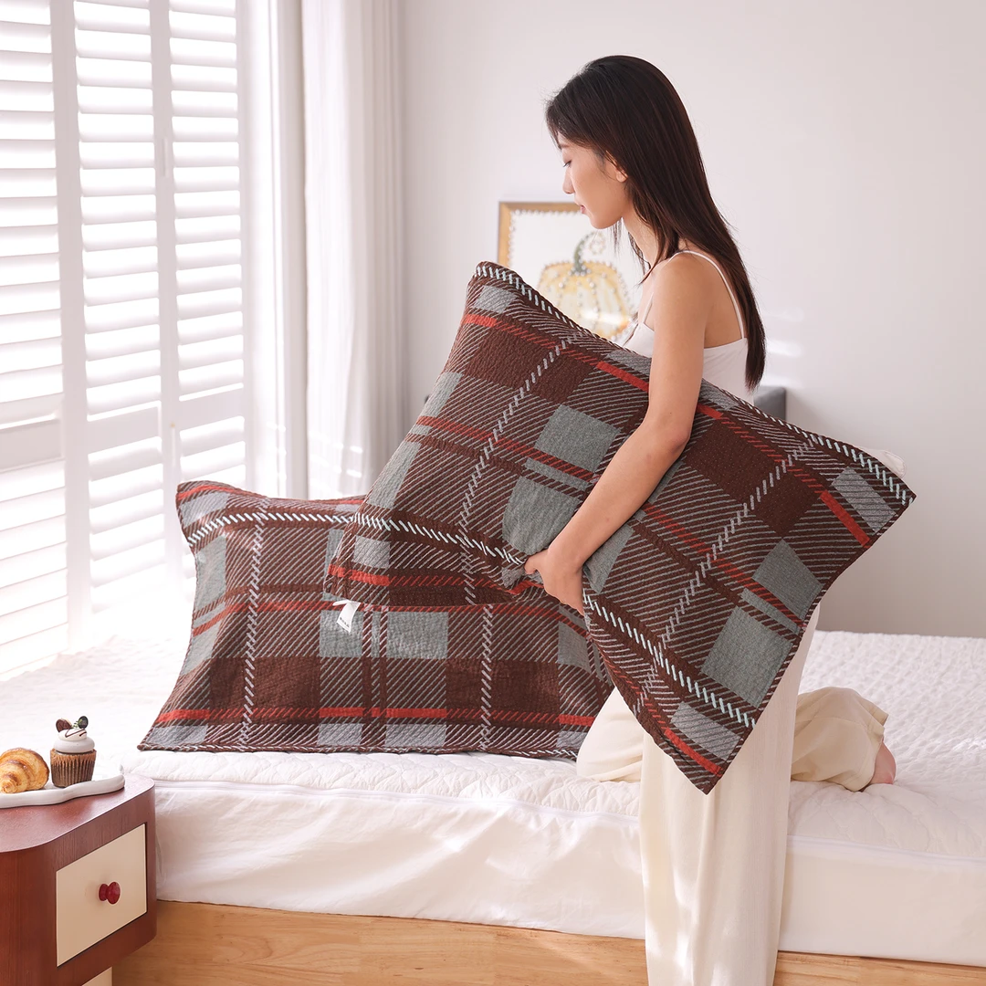 100%纯棉纱布枕巾一对装2025新款全棉简约家用枕头巾吸汗透气盖巾