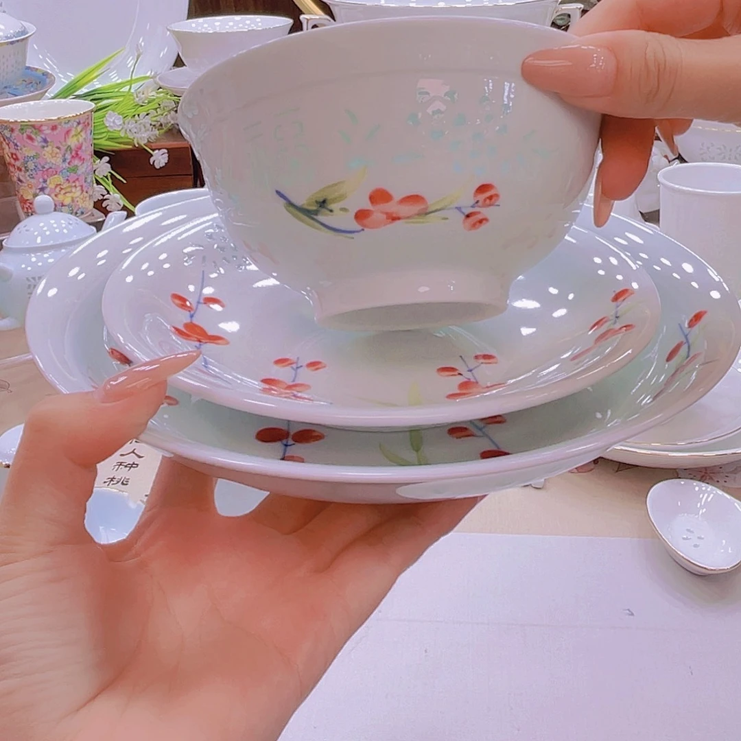 瓷景德镇玲珑手绘套装