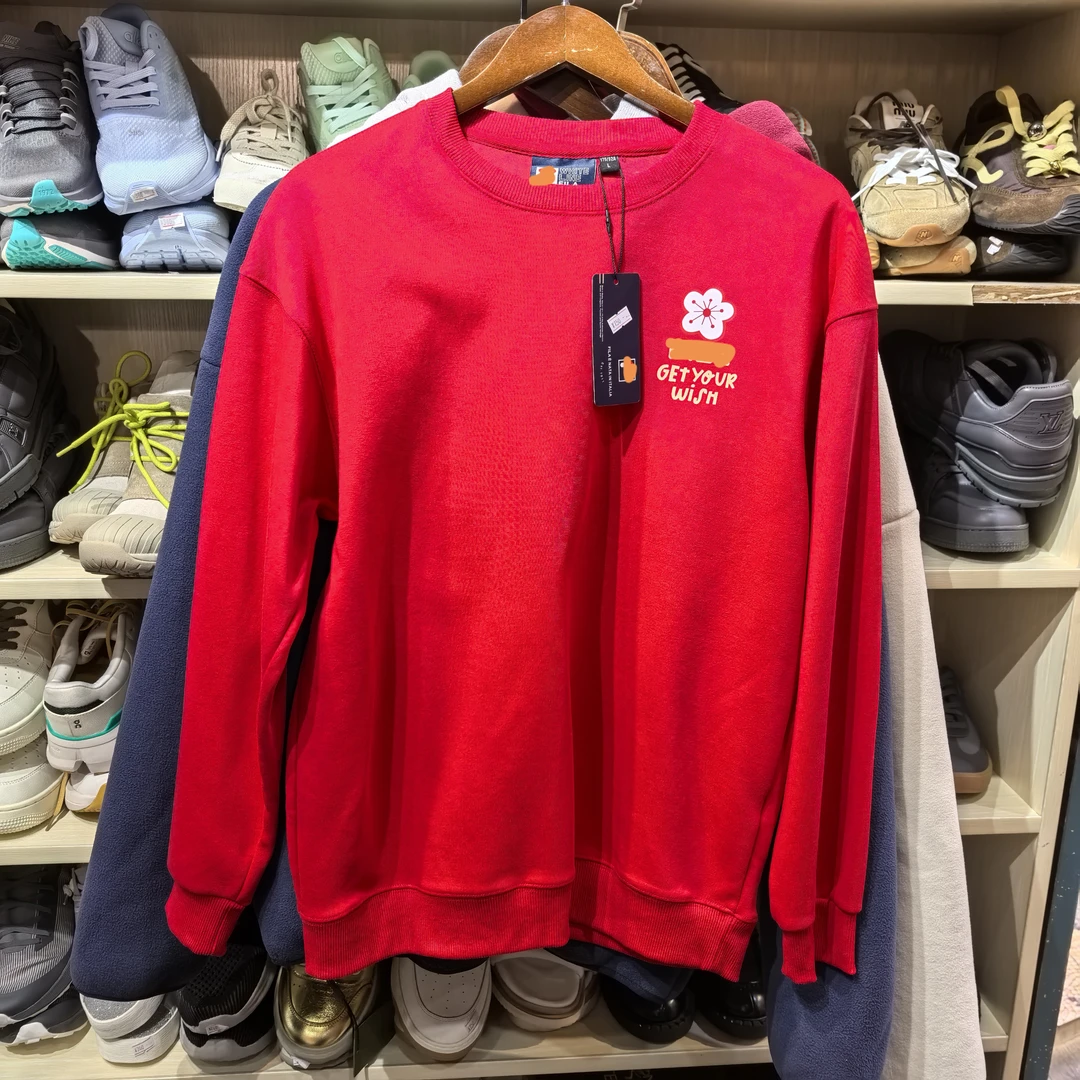 撤柜中国红圆领卫衣精致印花休闲百搭春秋冬长袖潮流上衣