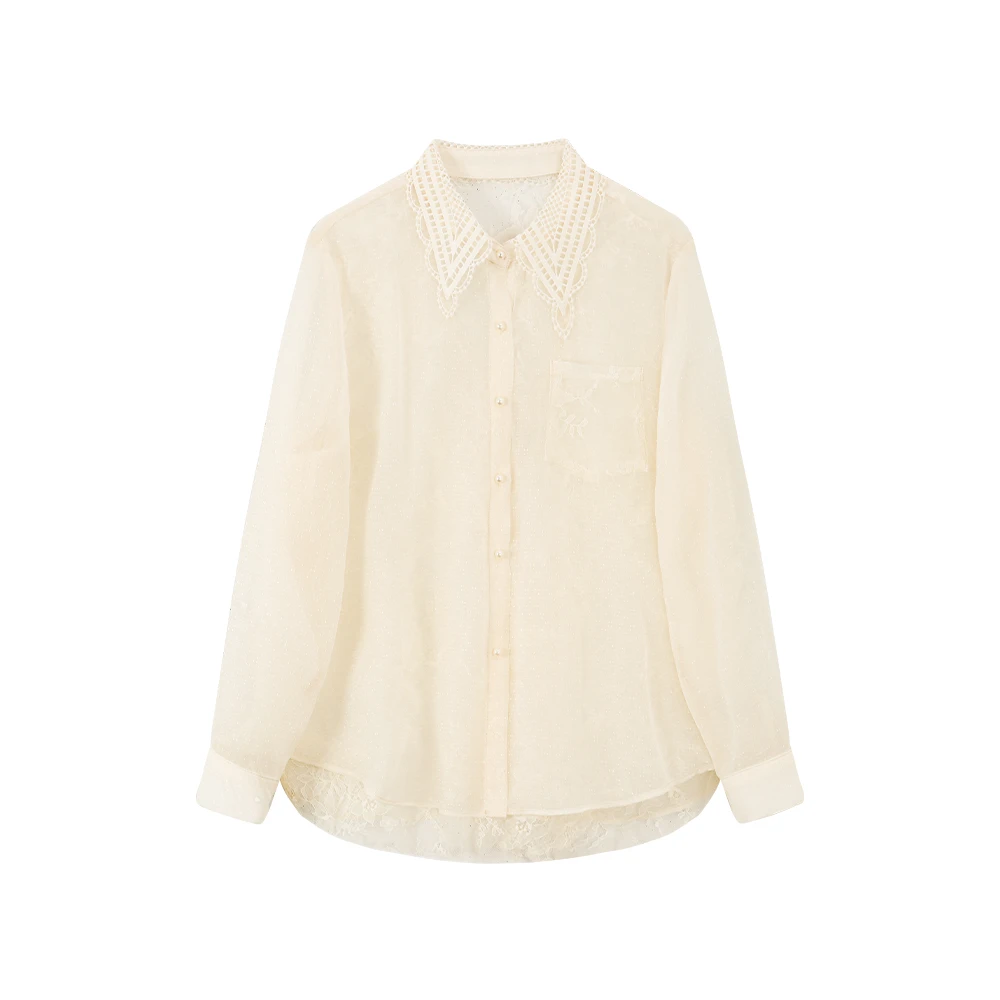 【暮色浮金】艺术感镂空刺绣翻领衬衫上衣0257