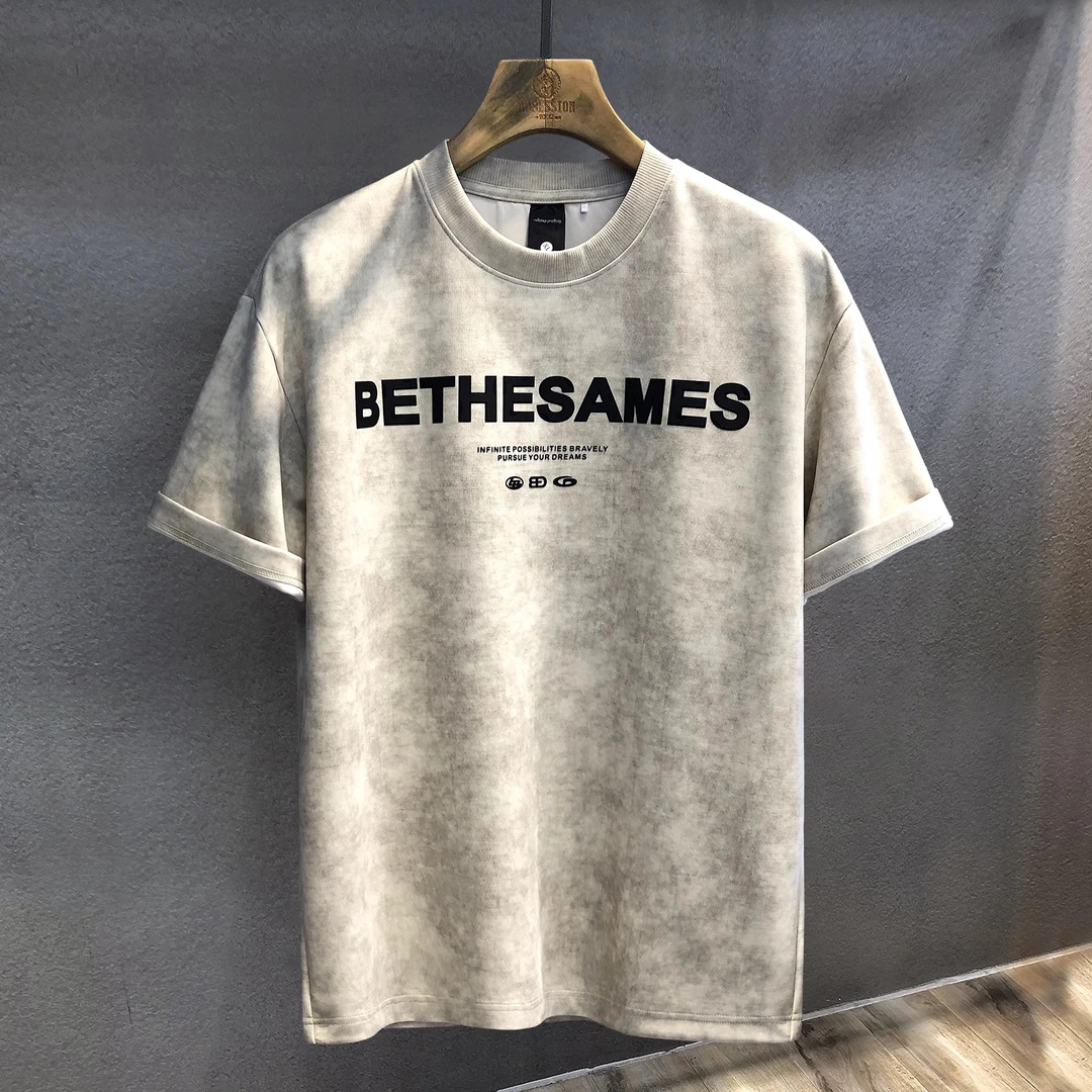 黄泥扎染复古高街设计潮牌短袖T恤男士2025夏季新款美式半袖体恤