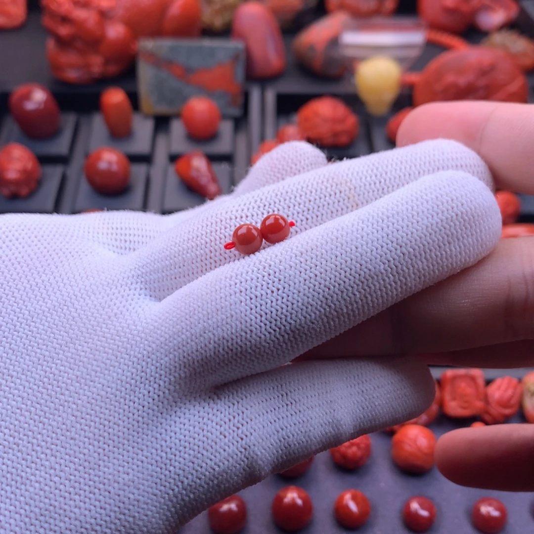 南红玛瑙未镶嵌川料原矿满色满肉圆珠对珠6mm