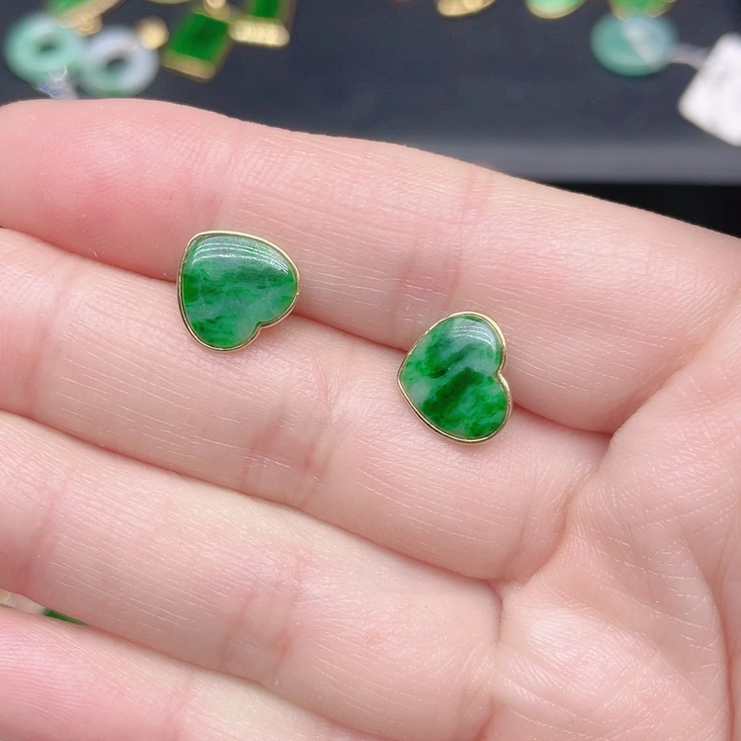 翡翠耳饰18K金镶嵌凤天然翡翠