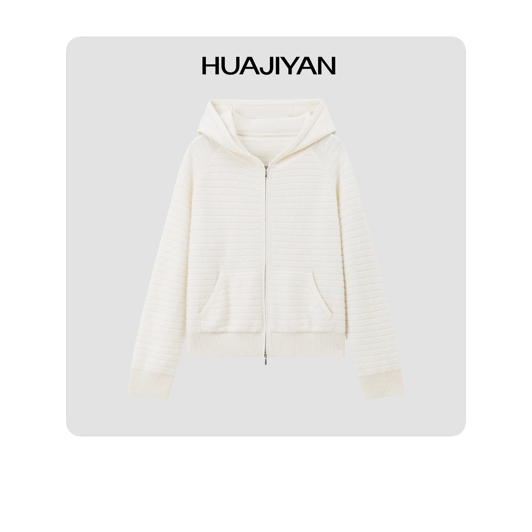 华吉言/HUAJIYAN  100山羊绒百搭连帽卫衣开衫