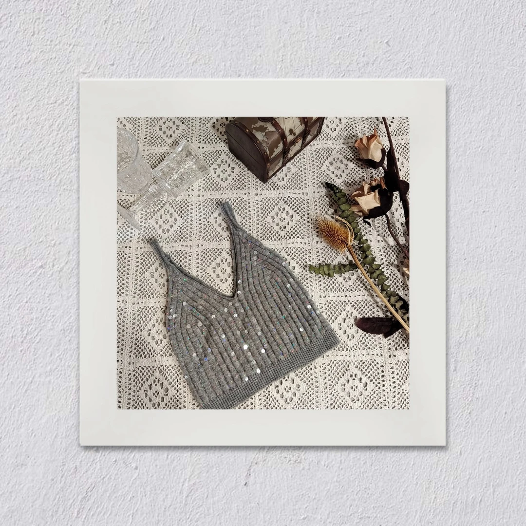 G01女童春秋新款时尚洋气女孩针织亮片吊带背心上衣