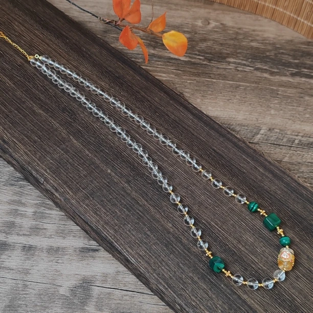 【清纯白茶】白水晶孔雀石项链