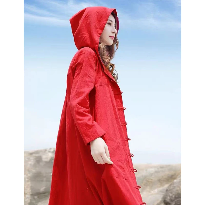 云南民族风青海西藏沙漠旅游穿搭胡杨林拍照衣服棉麻大码连帽斗篷
