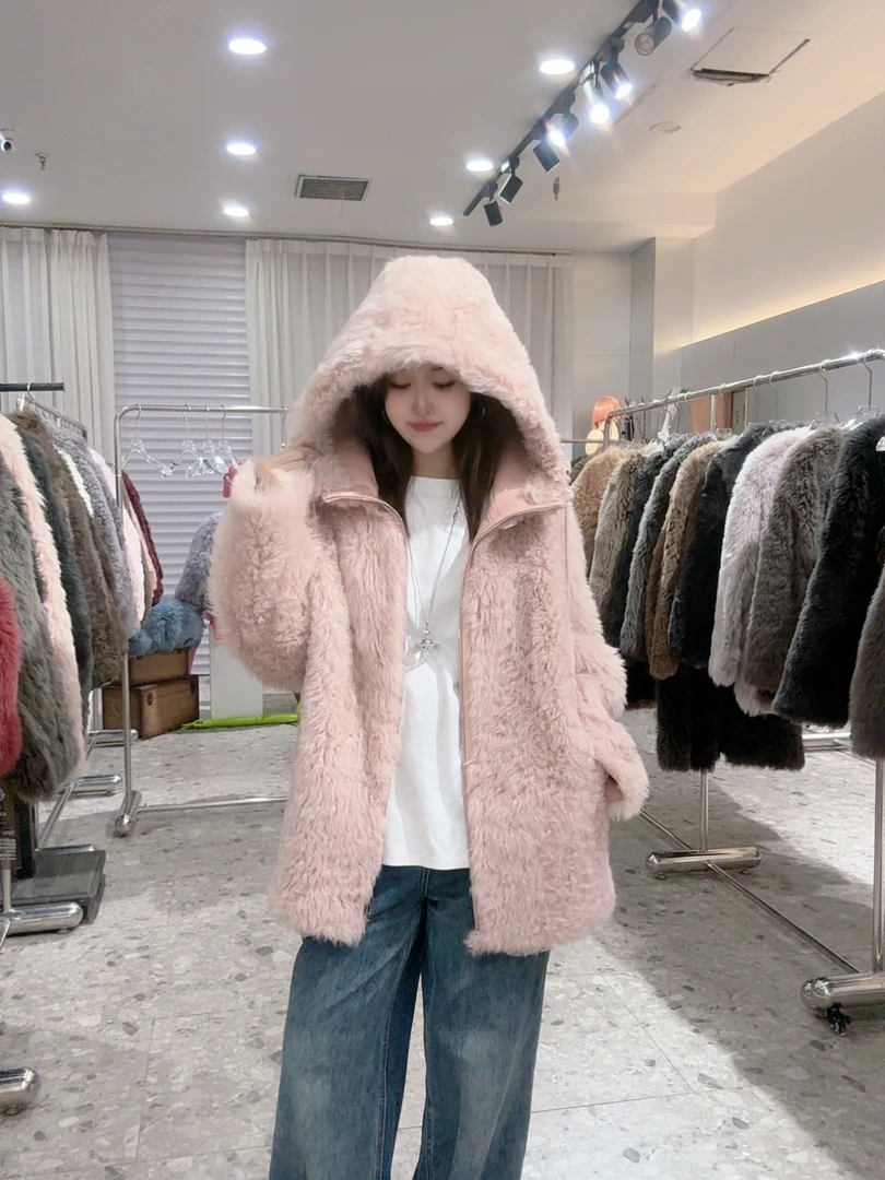 Avril2024"双面穿帽"进口托斯卡纳羊皮毛一体女款帽皮草毛毛20921