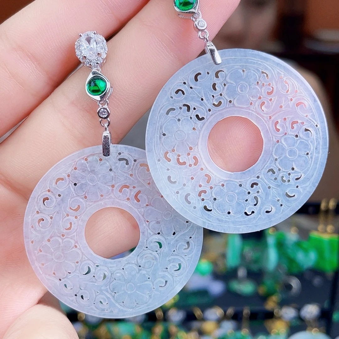 翡翠银S925镶嵌耳饰饰品