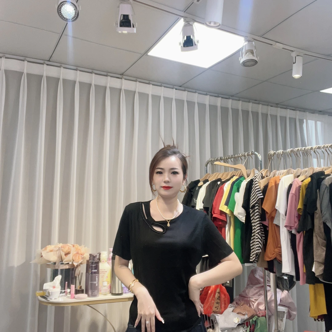 大美小美 微胖MM（现货福利）圆领性感镂空常规珍珠上衣