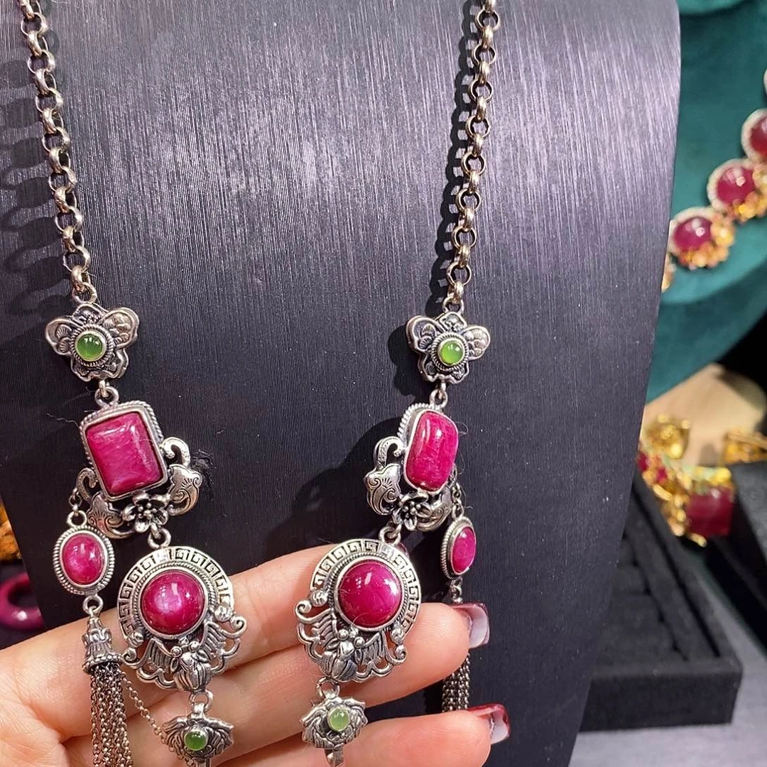 银S925镶嵌颈饰红宝石