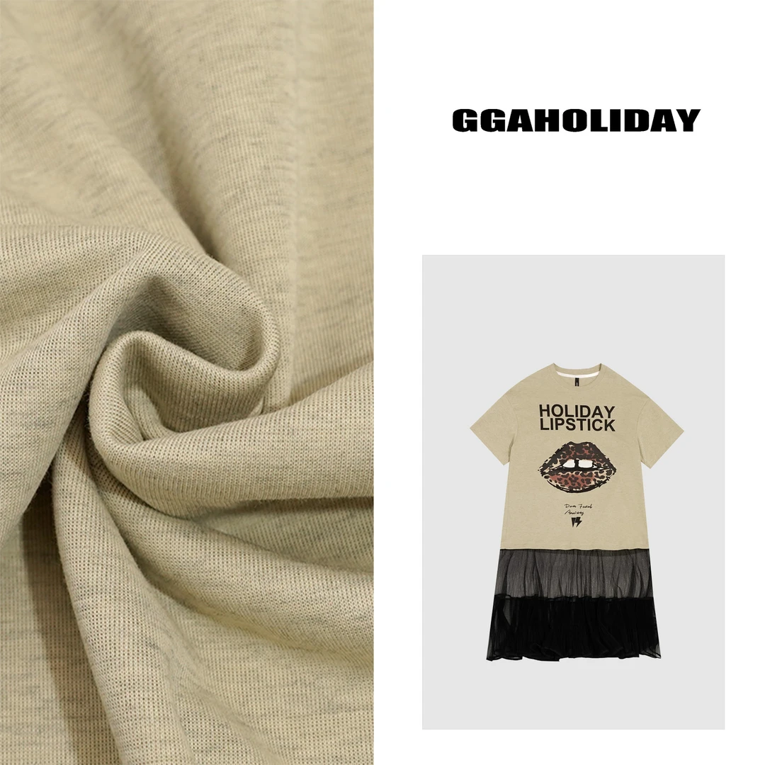 GGAHOLIDAY夏季时尚休闲复古宽松潮流拼接短袖T恤连衣裙-152422