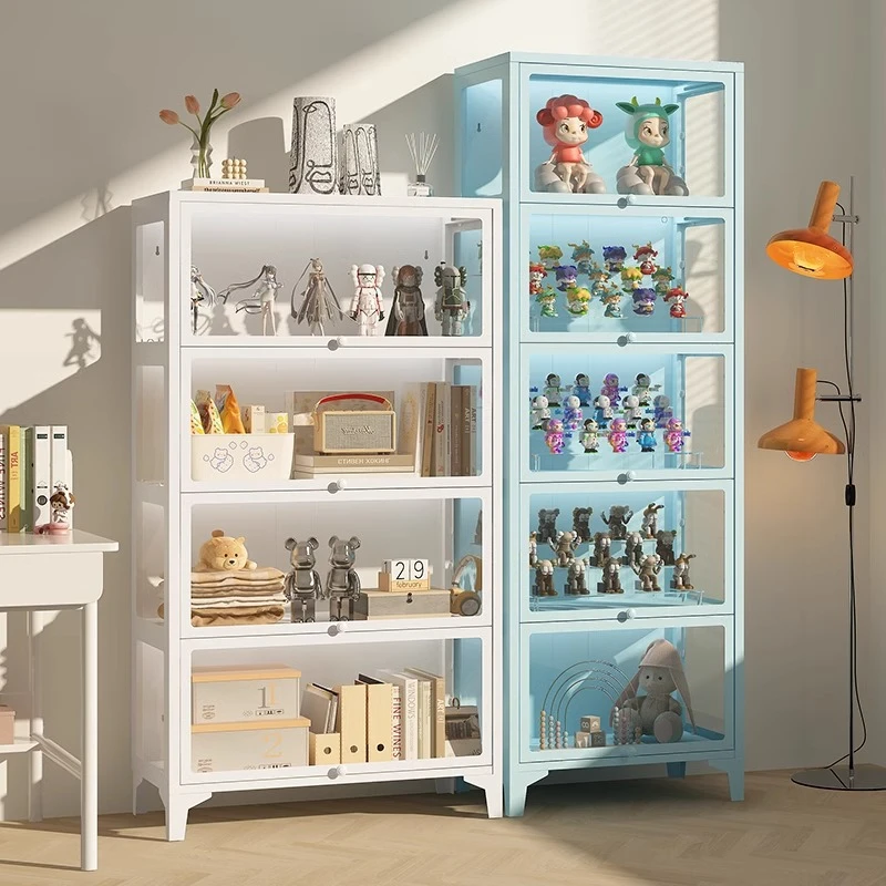 三面玻璃手办展示柜多层收纳柜防尘铁皮玻璃柜落地书柜家居陈列柜