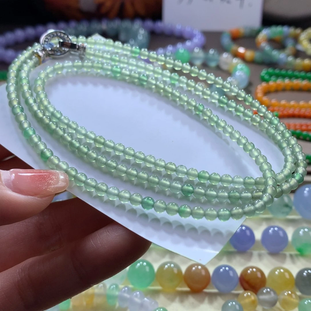 翡翠手链未镶嵌冰清茶色卡3.7