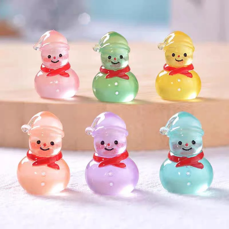 网红彩色树脂夜光荧光可爱围巾迷你小雪人diy配件家居摆件