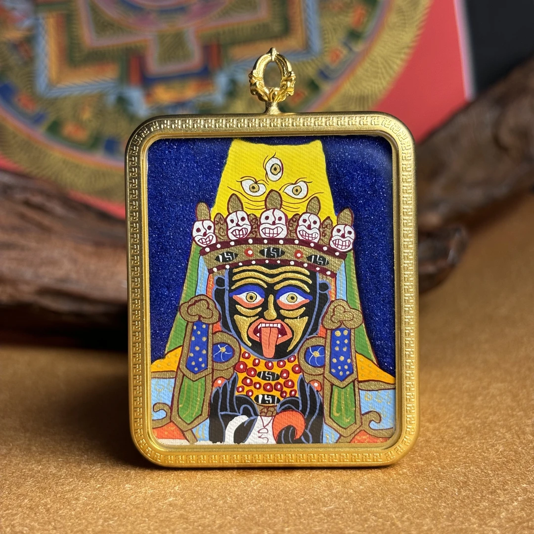 【羲嘉彤珠宝】藏式手绘蓝底扎基拉姆唐卡吊坠多样性发一HJ-TK-055