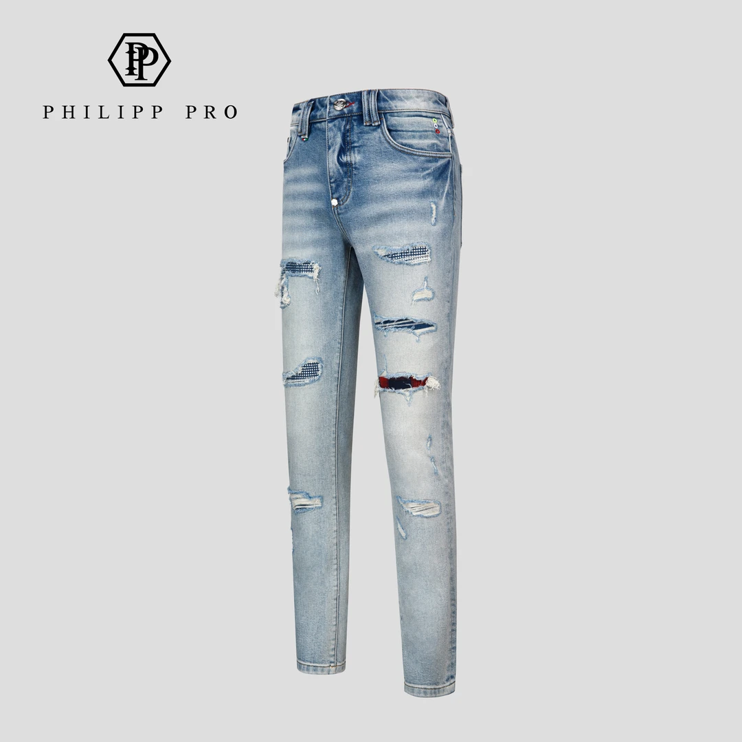 PHILIPP PRO【早春新款】春夏高奢牛仔裤蓝色弹力男士修身直筒版型