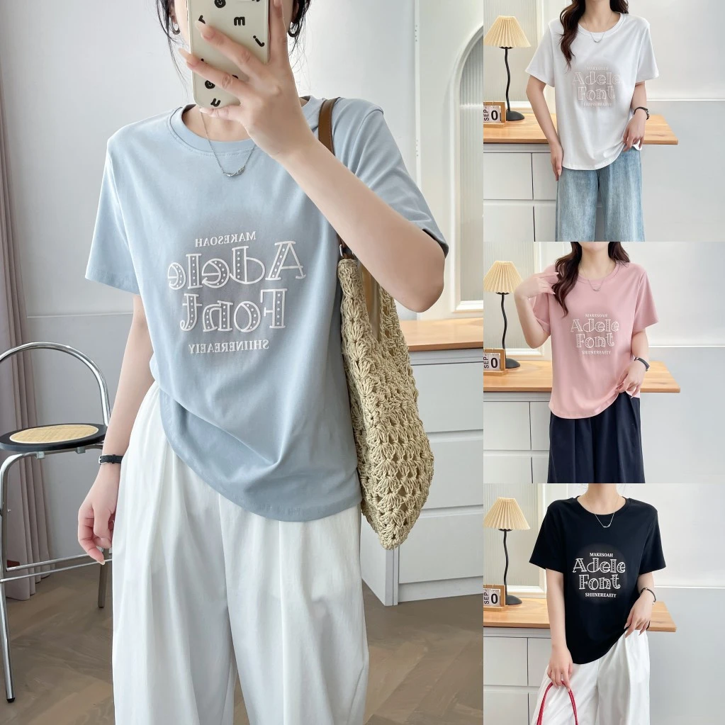 大码胖mm时尚百搭设计感发泡字母印花T恤女夏季新款遮肉休闲上衣