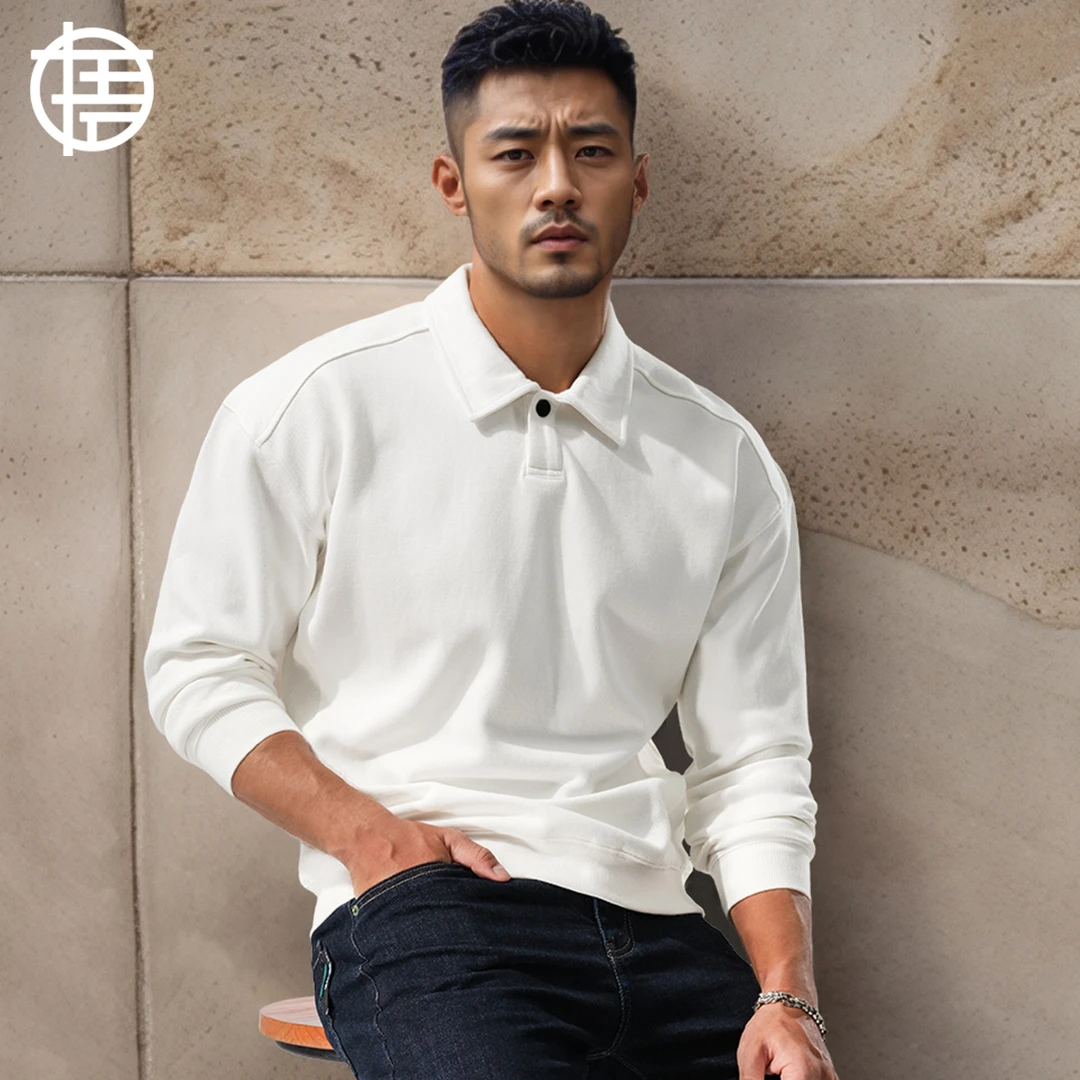 重磅男士短款POLO卫衣400g加厚翻领男宽松棉外穿长袖T恤秋冬休闲