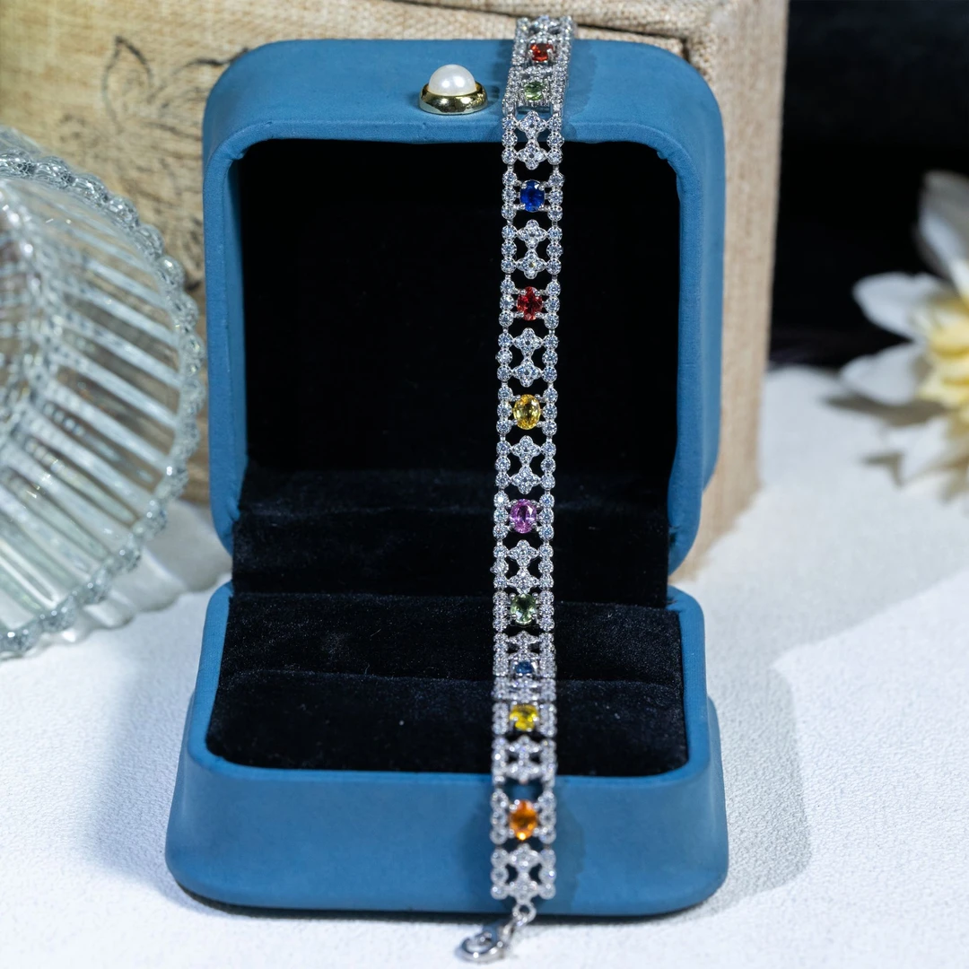 50904-CBGFCP7彩色蓝宝石手链主石尺寸（3*4）