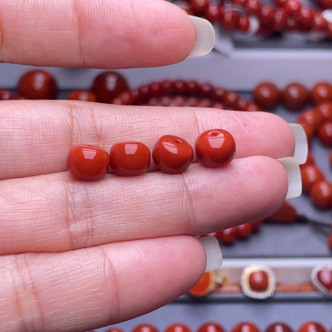 八***风南红玛瑙未镶嵌配珠8mm瓦西柿子锦满肉老型珠