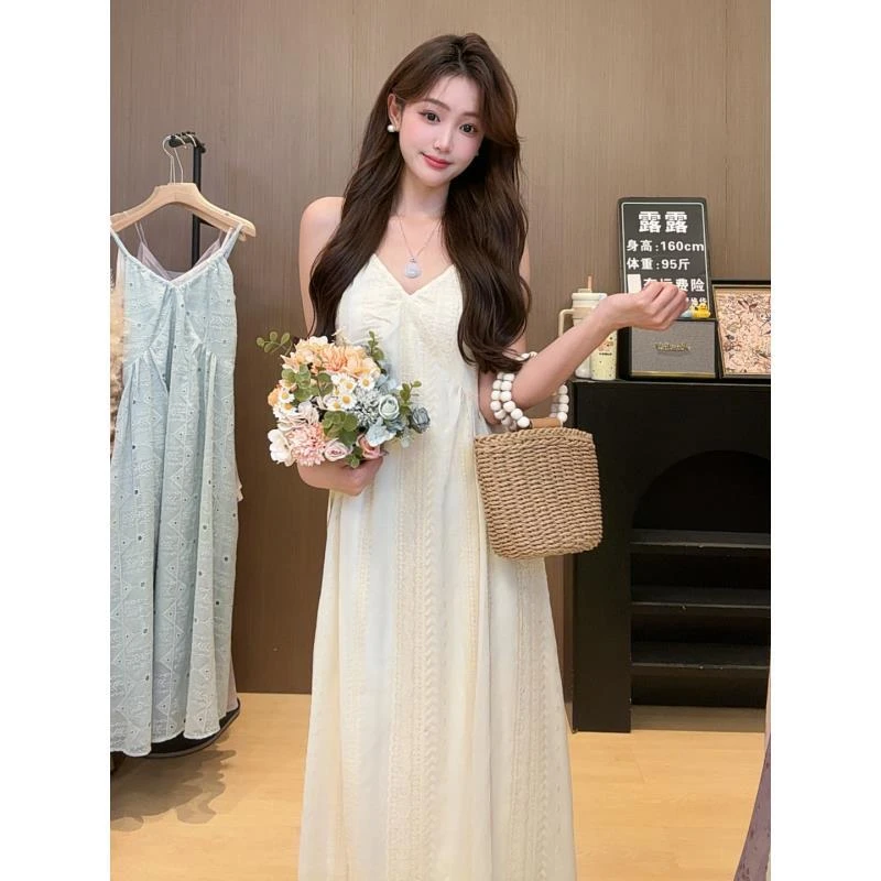 2025夏季法式甜美山茶花白度假气质温柔风长裙