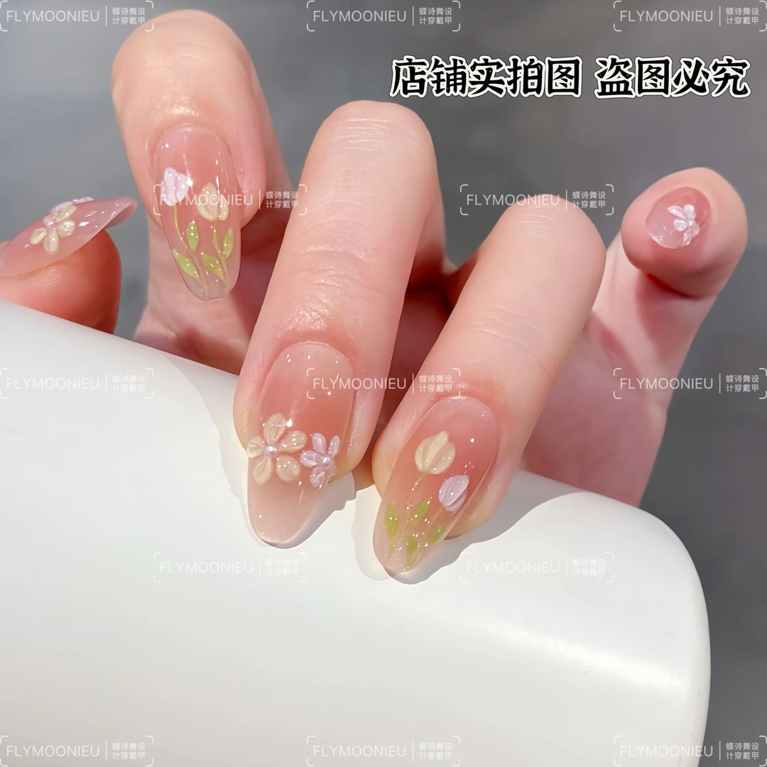 郁上花季 蝶诗舞 纯手工定制美甲贴片 手绘仙气定制穿戴甲10片
