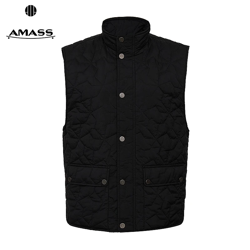 阿玛施AMASS 休闲百搭半高领宽松拉链无袖新雪丽棉服马甲540071