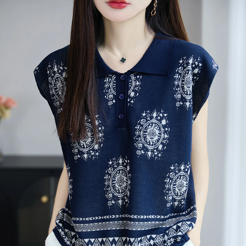 时尚品牌女装夏季新款民族风抽绳时尚针织衫女宽松显瘦无袖背心