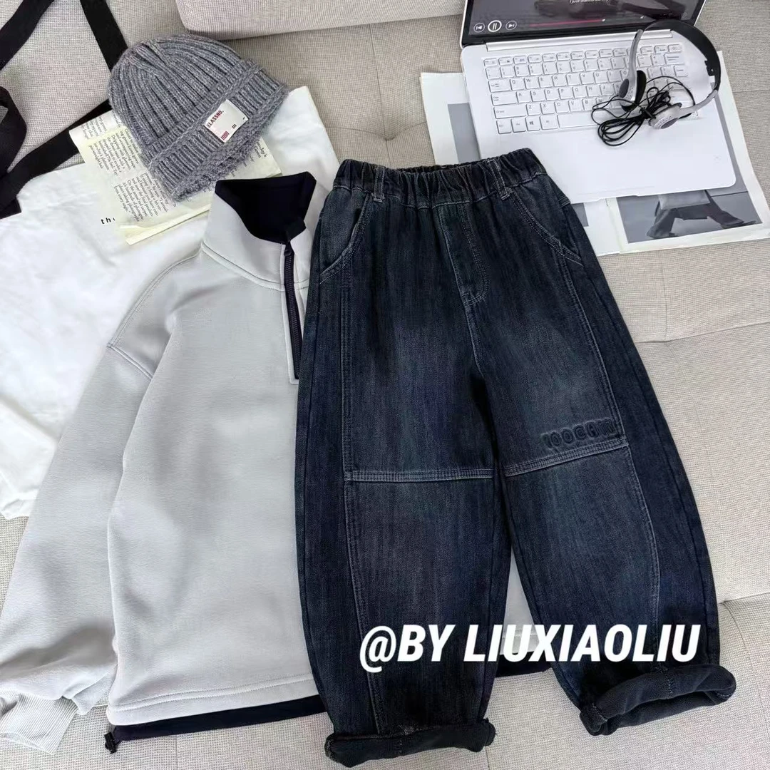 杭州六小六正版 BY LIUXIAOLIU冬季儿童加绒牛仔裤20014