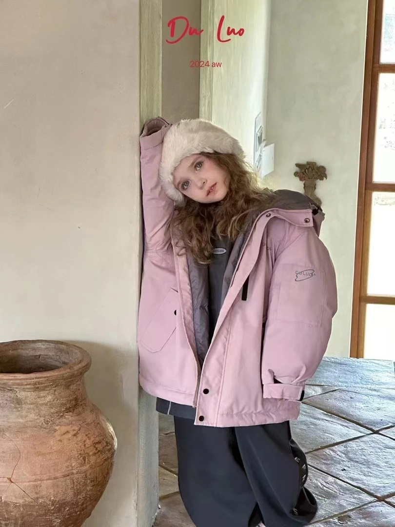 【杜】藏蓝/粉色 冲锋衣版连帽羽绒服 722
