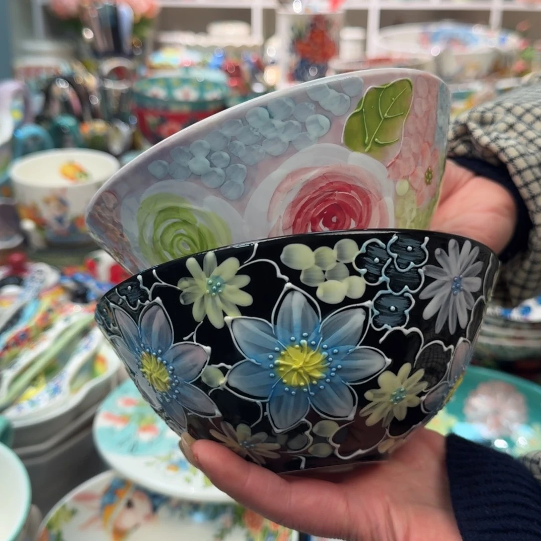 陶瓷6.5英寸濑户烧新品面碗2只，玫瑰➕墨韵