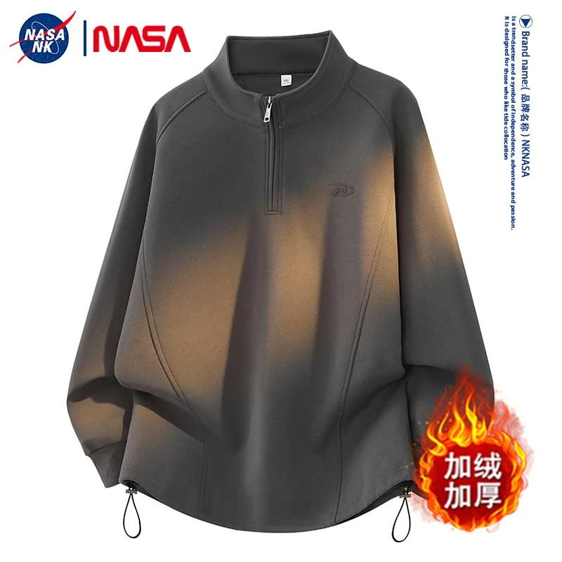 NASA联名美式复古半拉链卫衣男士秋冬季潮牌百搭保暖重磅大码上衣