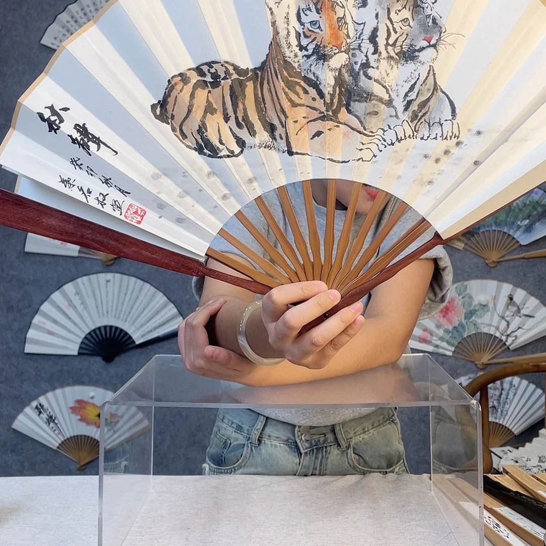 国画纳***纳10寸水磨玉竹-纯手绘-文玩扇骨（默认粘好）