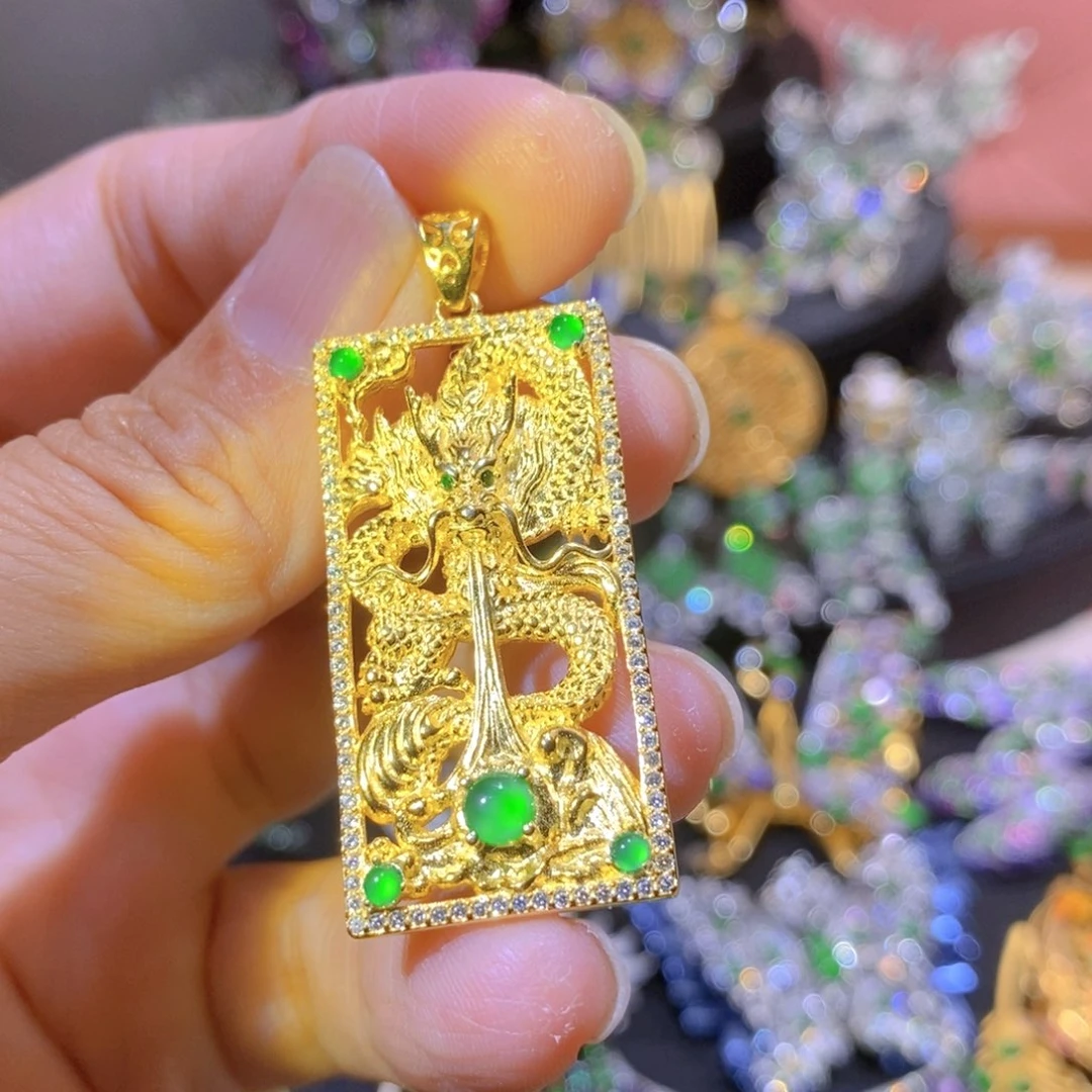吊坠(不含链)银S925镶嵌翡翠