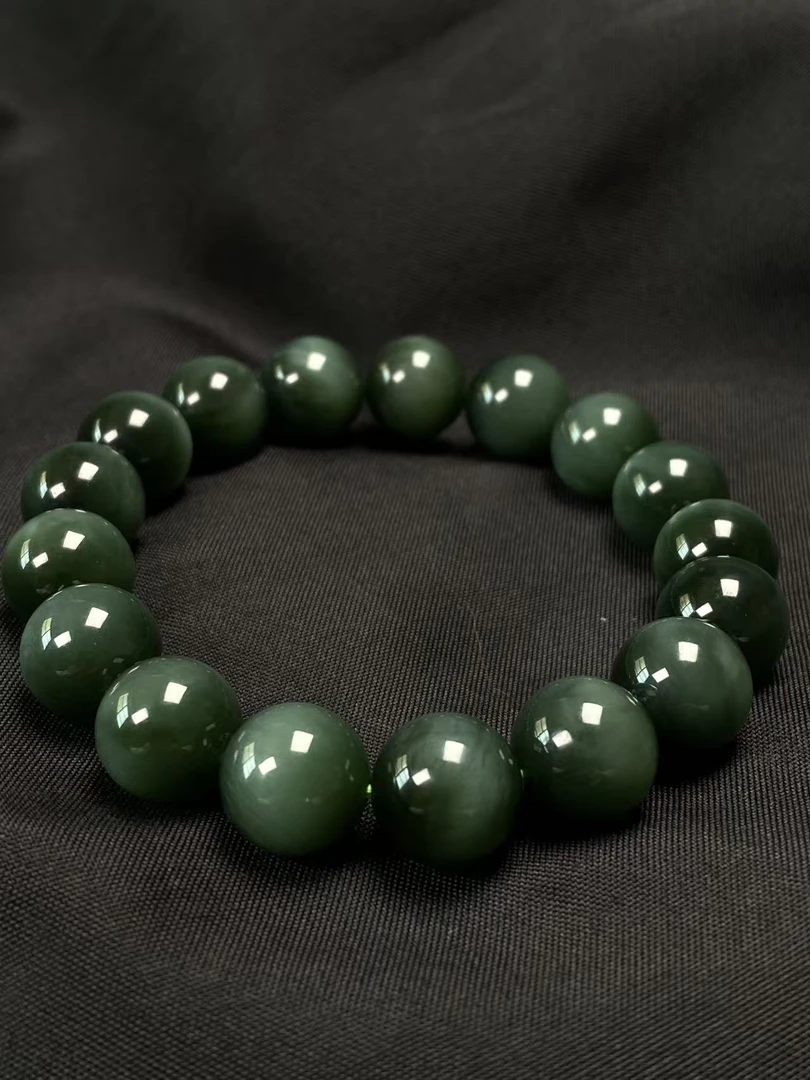 天然和田玉碧玉细料蓝猫眼手串12mm左右