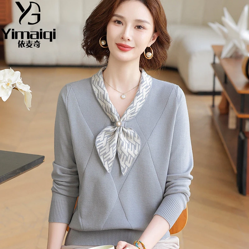 中老年女秋季新款打底衫减龄蝴蝶结针织上衣气质妈妈装春秋针织衫