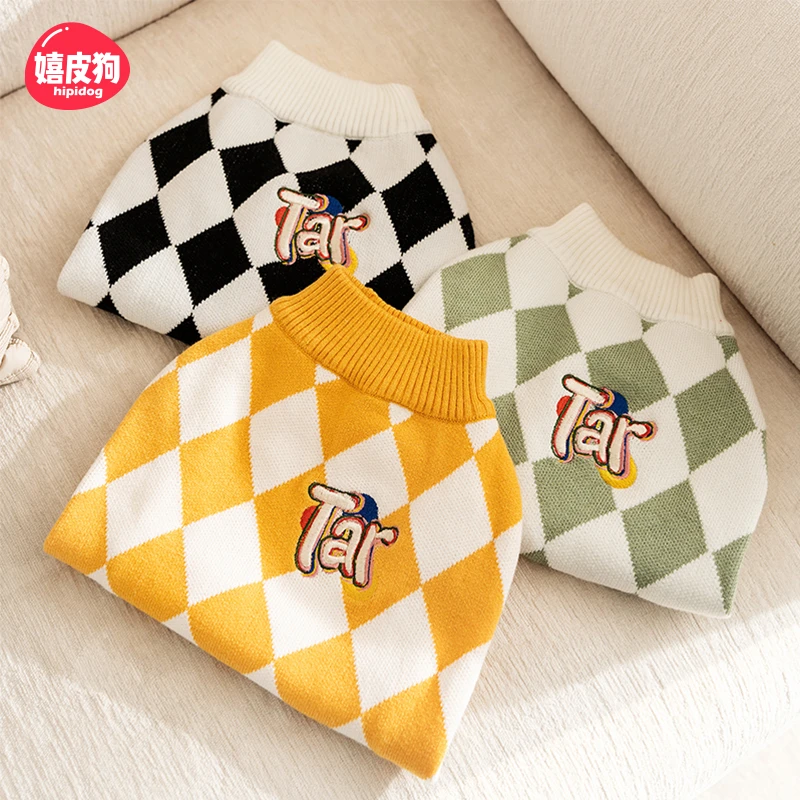 嬉皮狗—狗狗棋盘格衣服柯基法斗毛衣秋冬中小型犬宠物衣服0237