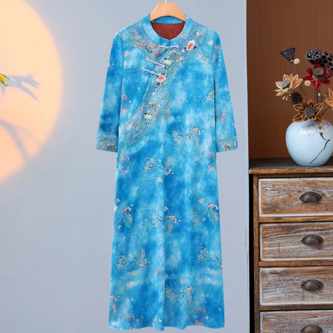 5802【香云·蓝凤凰】花萝直筒遮肚子连衣裙