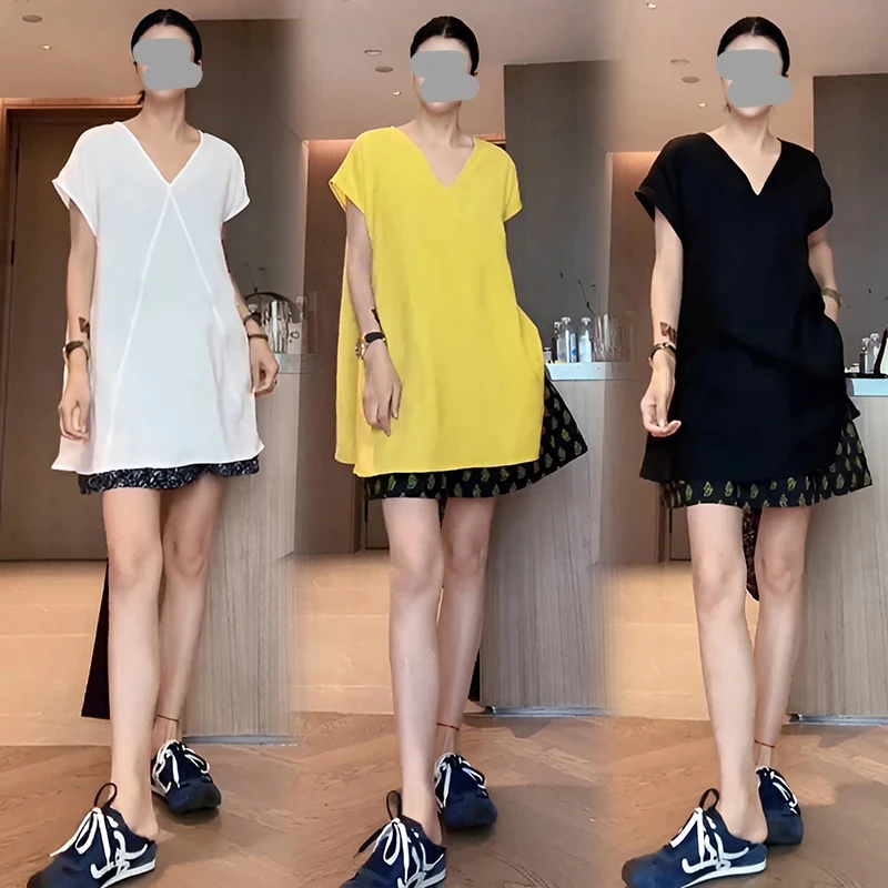 夏季超火慵懒风纯色V领短袖T恤女2025夏季宽松显瘦百搭休闲上衣