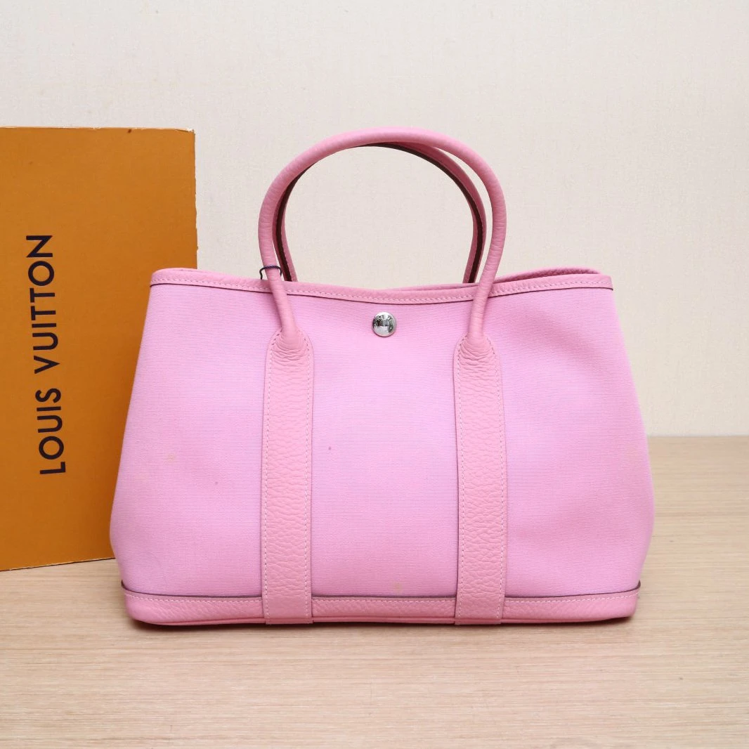 95新 Hermes/爱马仕 小花双双 花园包 30 樱花粉 Y刻