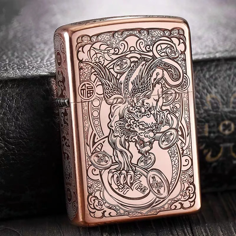 紫铜五面深雕貔貅  防风煤油打火机创意男士礼品
