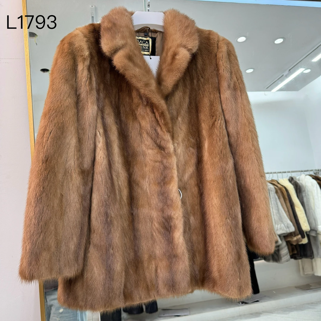 【L1793】浅棕色西装领整皮整貂（胸围104衣长65）皮草正品保暖外套