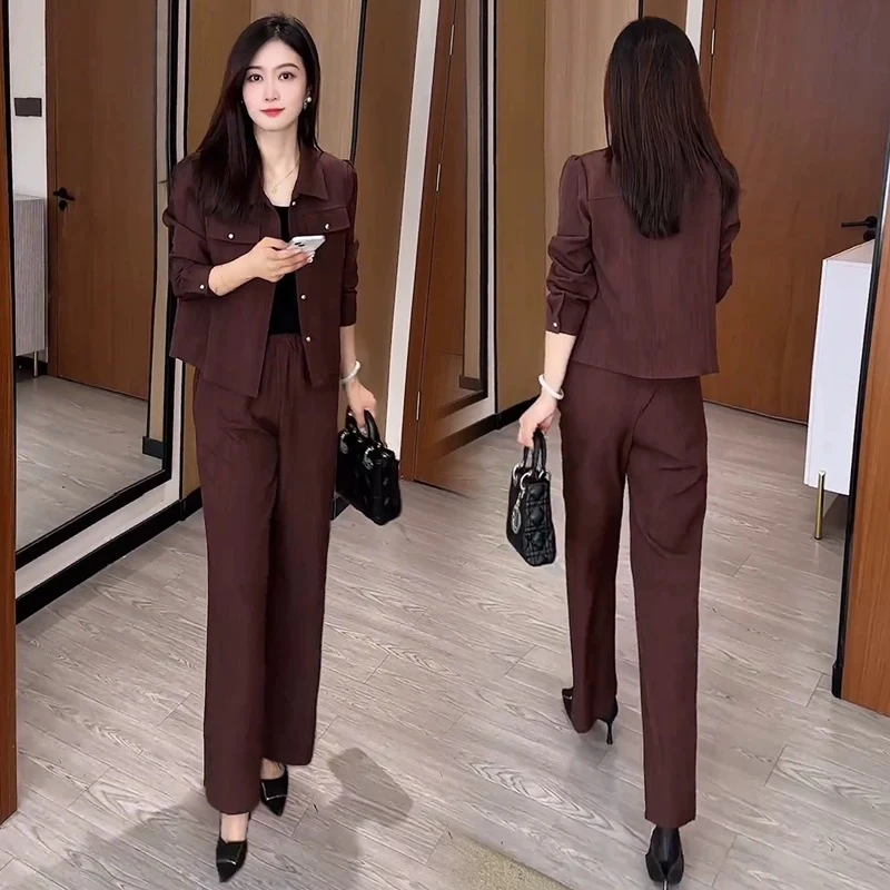 时尚休闲套装女2025春季新款时髦显瘦小个子短外套阔腿裤两件套潮