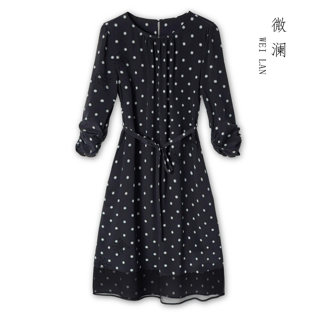 【墨染繁花】100桑蚕丝法式夏季通勤百搭时尚女士黑色连衣裙DL5446