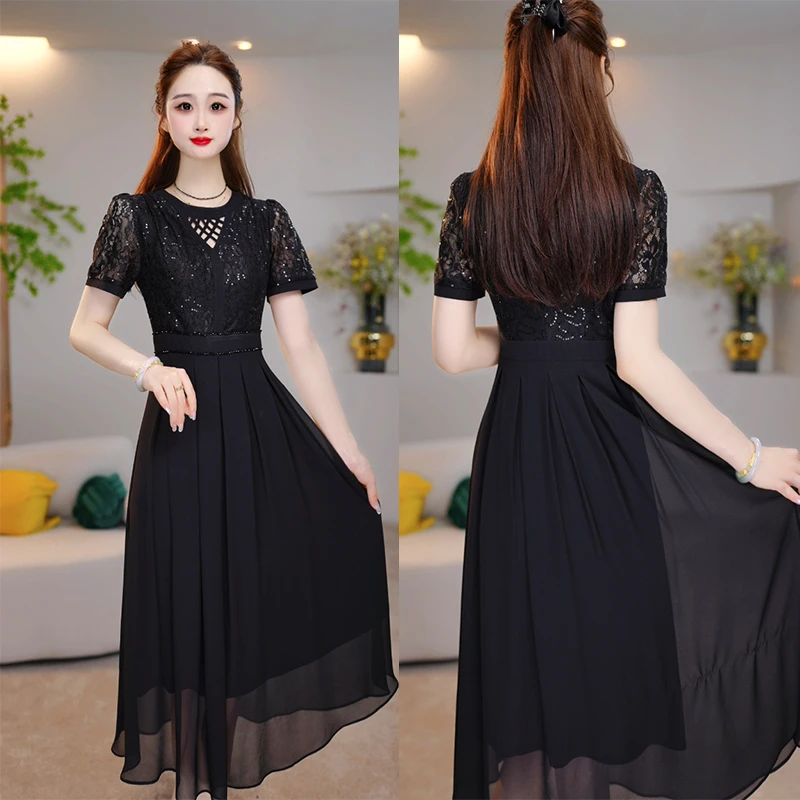 【灿若繁星】假两件夏季连衣裙2025年新款气质高贵轻奢高端A字裙子