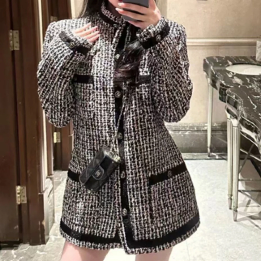 99新 Chanel/香奈儿 Chanel 40码23P黑彩混色编织四口袋立领外套