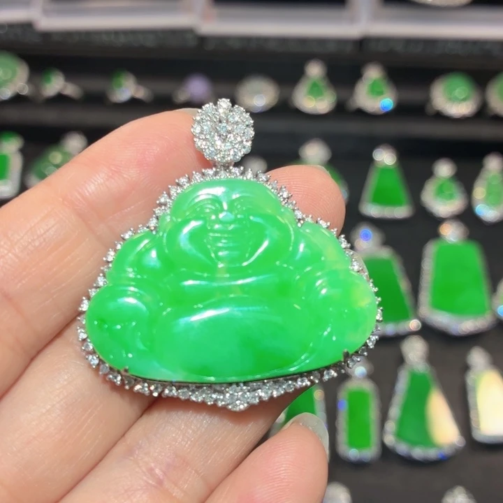 翡翠18K金镶嵌吊坠(不含链)翡翠